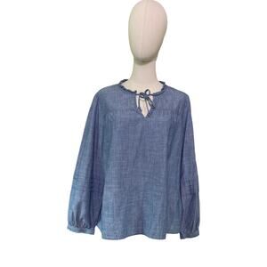 J.Crew Factory Chambray Peasant Blouse Blue Cotton Top XL Reimagined Line